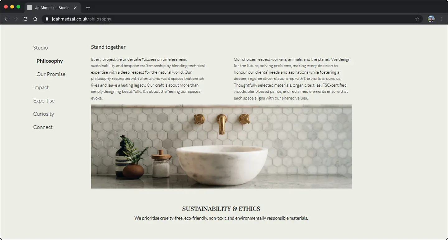Jo Ahmedzai Studios Philosophy page